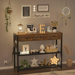 Rustic Console Table with Outlets and Drawers