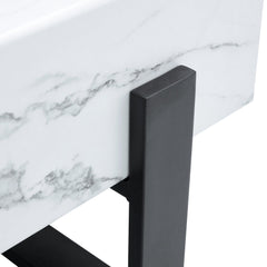 Minimalist MDF Marble-Patterned Coffee Table with Black Metal Legs,