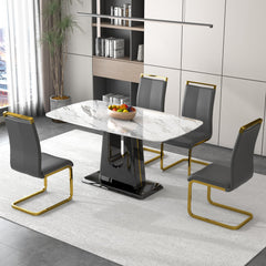 A modern, minimalist, and luxurious dining table with a white