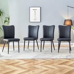 Modern Minimalist Dining Chairs Set of Four with Black PU Leather and