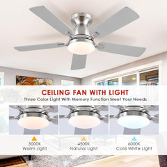 Ceiling Fans with Lights and Remote/App Control,46" Flush Mount