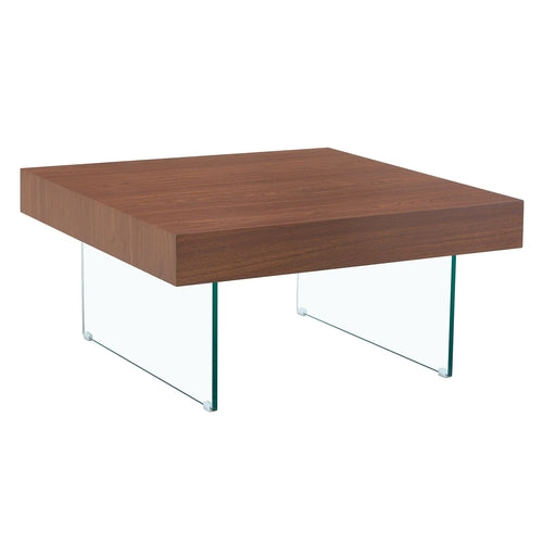 Walnut Colored Square MDF Coffee Table with Tempered Glass Legs -