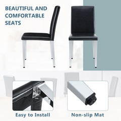 Simple and Versatile Black PU Dining Chairs with Silver Metal Legs,