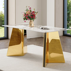 Pandora Patterned Sintered Stone Dining Table with Golden Stainless