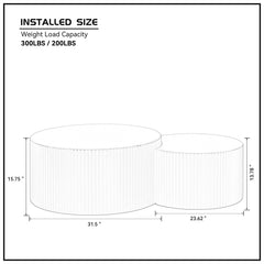 White Nesting table set of 2, Handcraft Relief MDF Coffee Table for
