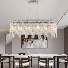Silver Elegant Oval Crystal Chandelier, Modern Ceiling Light Fixture