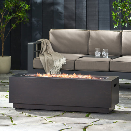 Modern Dark Grey 40' Outdoor Iron Propane Fire Pit, 50,000 BTU, Sleek