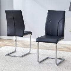 Modern Black PU High Back Dining Chair Set with Sturdy Legs for