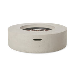 Modern Outdoor 50,000 BTU Round MgO Concrete Propane Fire Pit, Light
