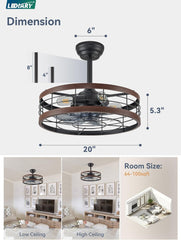 20 Inch Fandelier Caged Ceiling Fan with Light, Bladeless Ceiling Fan