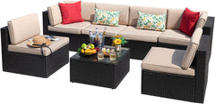 7 Pieces Outdoor Sectional Sofa Patio Furniture Sets Manual Weaving
