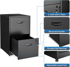 2 Drawer Filing Cabinet with Lock, Black Metal File Cabinets for Home