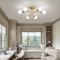 Gold Modern Sputnik Chandelier Ceiling Light Fixtures,6-Lights