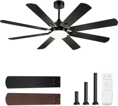 62 Inch Ceiling Fans with Lights, Black Modern Ceiling Fan with