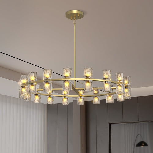 Modern 36' Gold Round Chandelier Light Fixture, K9 Crystal Chandeliers
