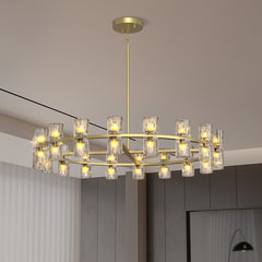 Modern 36' Gold Round Chandelier Light Fixture, K9 Crystal Chandeliers