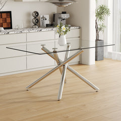 Large Modern Minimalist Rectangular Glass Dining Table with 0.39'