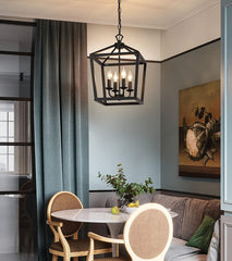 Farmhouse Rustic Black Lantern Chandelier Hanging Light Fixture