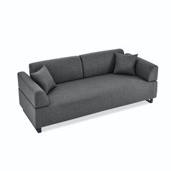 Linen Fabric 3 Seat Sofa with Two End Tables and Two Pillows,