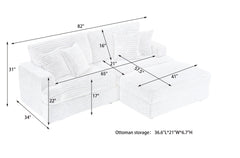 82 inches gray corduroy sofa, storage feet +4 throw pillows, create a