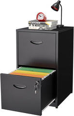 2 Drawer File Cabinet, Metal File Cabinets with Lock, 18"D Black