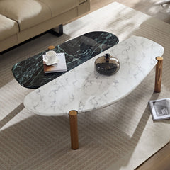 Faux Marble Coffee Tables Accent Tea Tables with Gold Metal Foot for