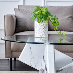 Modern Round Glass Coffee Table with Tempered Glass Countertop and