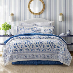 Home - Comforter Set, Cotton Bedding With Matching Shams & Bed Skirt, Stylish Home Decor (Charlotte Blue, Queen)