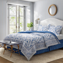 Home - Comforter Set, Cotton Bedding With Matching Shams & Bed Skirt, Stylish Home Decor (Charlotte Blue, Queen)