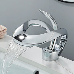 Solid Brass Waterfall Basin Faucet Single Handle Hot Cold Water Mixer Tap For Bathroom Sink