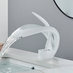 Solid Brass Waterfall Basin Faucet Single Handle Hot Cold Water Mixer Tap For Bathroom Sink