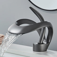 Solid Brass Waterfall Basin Faucet Single Handle Hot Cold Water Mixer Tap For Bathroom Sink