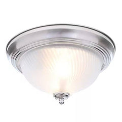 Round 11-inch Brushed Nickel Flush Mount Ceiling Light with Frosted
