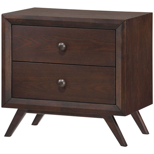 Mid-Century Modern Style End Table Nightstand in Cappuccino Wood