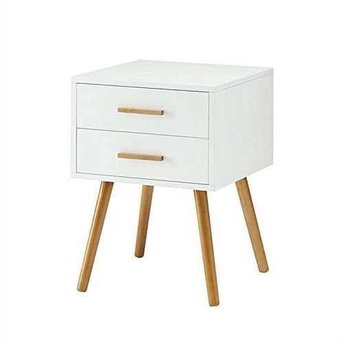 Modern 2-Drawer End Table Nightstand in White with Mid-Century Style