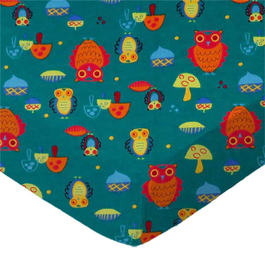 SheetWorld Fitted Bassinet Sheet - 100% Cotton Flannel - Owls Green,