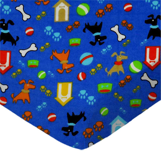 SheetWorld Fitted Crib Sheet - 100% Cotton Flannel - Doggy Play Blue,