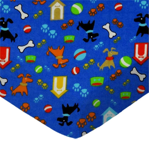 SheetWorld Fitted Crib Sheet - 100% Cotton Flannel - Doggy Play Blue,