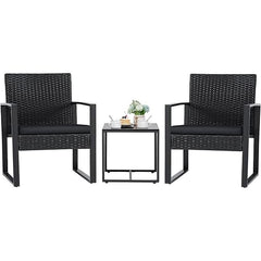 Outdoor 3-Piece Patio Furniture Set with 2 Black Patio Chairs and 1
