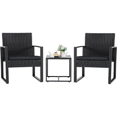 Outdoor 3-Piece Patio Furniture Set with 2 Black Patio Chairs and 1