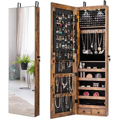 2-in-1 Door/Wall Mounted Jewelry Armoire Full Length Mirror in Brown