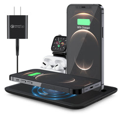 15W Fast Wireless Charger Stand For iPhone 11 12 XR X 8 Apple Watch 4 in 1 Foldable Charging Dock Station for Airpods Pro iWatch