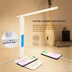 LAOPAO 10W QI Wireless Charging LED Desk Lamp USB Charging Port Sliding Dimmable Auto Timer with Night Light Table Lamp