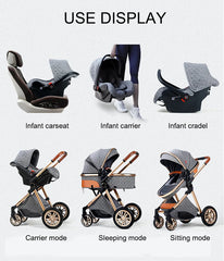 Luxury Baby Stroller 3 in 1 High Landscape Baby Cart Can Sit Can Lie Portable Pushchair Baby Cradel Infant Carrier
