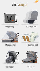 Luxury Baby Stroller 3 in 1 High Landscape Baby Cart Can Sit Can Lie Portable Pushchair Baby Cradel Infant Carrier