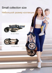 Luxury Baby Stroller 3 in 1 High Landscape Baby Cart Can Sit Can Lie Portable Pushchair Baby Cradel Infant Carrier