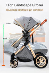 Luxury Baby Stroller 3 in 1 High Landscape Baby Cart Can Sit Can Lie Portable Pushchair Baby Cradel Infant Carrier