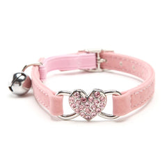 Heart Charm and Bell Cat Collar Safety Elastic Adjustable with Soft Velvet Material 5 colors pet Product small dog collar Gatos