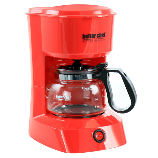 Better Chef 4 Cup Compact Coffee Maker in Red with Removable Filter