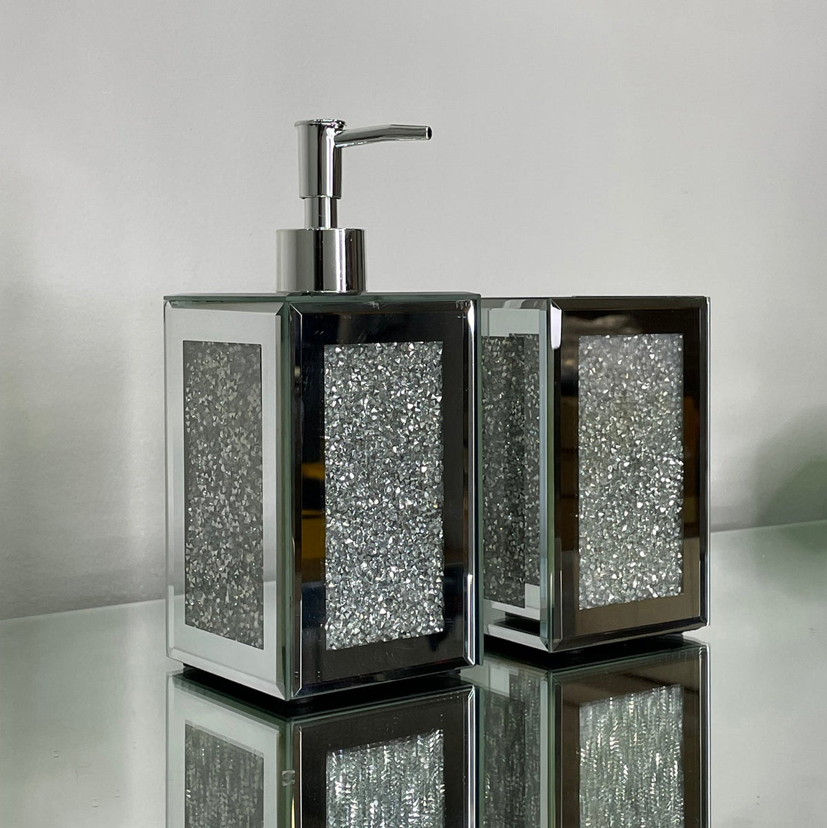 Square Soap Dispenser and Toothbrush Holder in Gift Box, Silver
